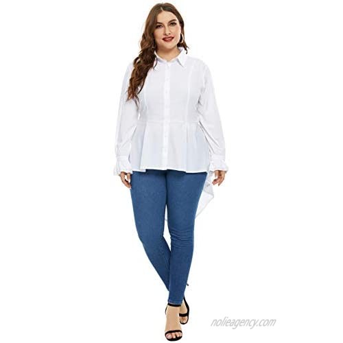 Hanna Nikole Women's Plus Size High Low Hem Blouse Button Down Long Sleeve Shirt