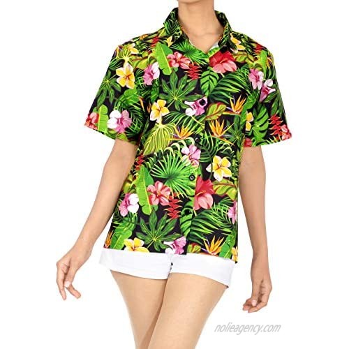 HAPPY BAY Women's Tropical Hawaiian Camp Aloha Shirt Regular Fit Short Sleeve