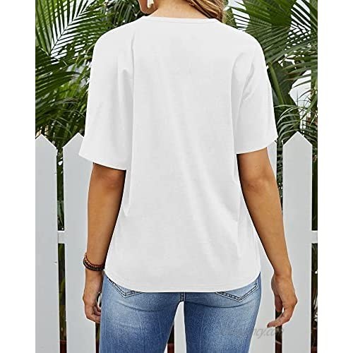 HERLOLLYCHIPS Women T Shirts Short Sleeve V Neck Tops Front Twist Knot Tunic Blouses Causal Loose Fit