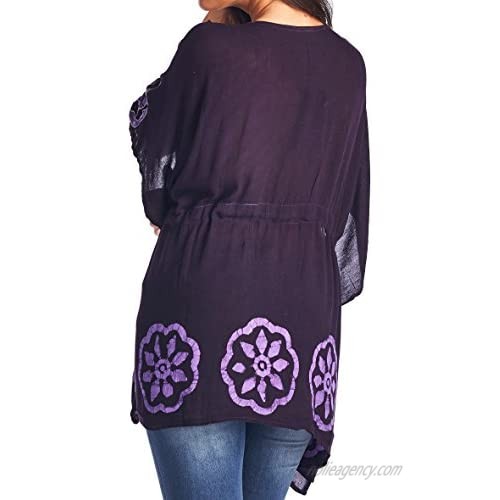 High Style Women's Short Kaftan Tunic Top Blouse Cover up with Batik Print