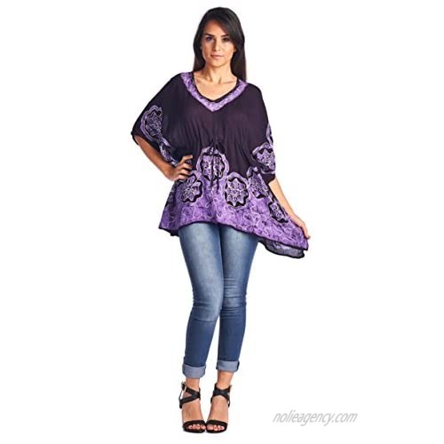 High Style Women's Short Kaftan Tunic Top Blouse Cover up with Batik Print