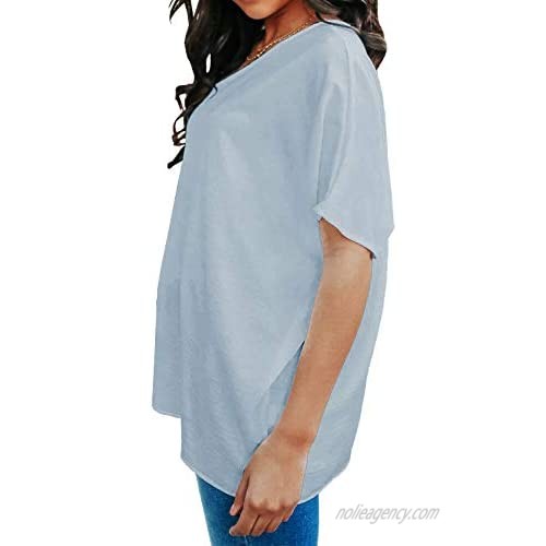 Kikula 2021 Casual Loose Tops for Women One Shoulder Blouses Sexy Satin T Shirts Wing Sleeve
