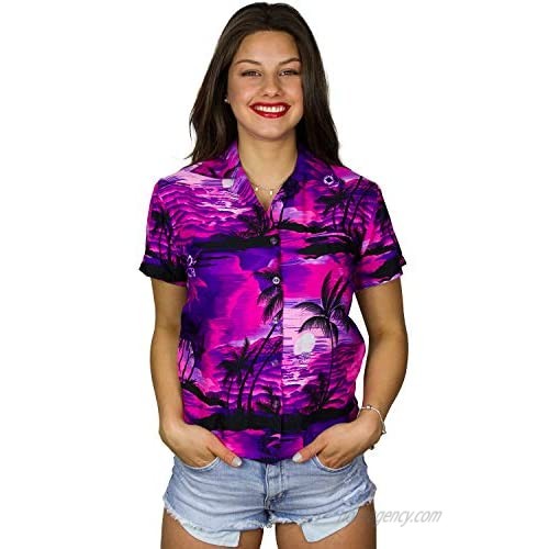 King Kameha Hawaiian Blouse Shirt for Women Funky Casual Button Down Very Loud Shortsleeve Surf