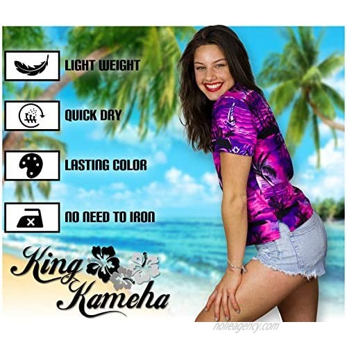 King Kameha Hawaiian Blouse Shirt for Women Funky Casual Button Down Very Loud Shortsleeve Surf
