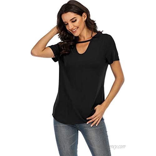 Koitmy Women's Short Sleeve V-Neck Hollowed T-Shirt Casual Blouses Tops