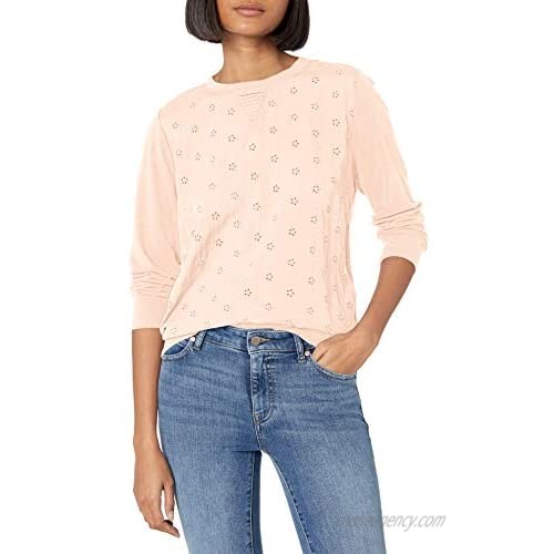 Lucky Brand Women's Long Sleeve Scoop Neck Mix Media Pullover Top