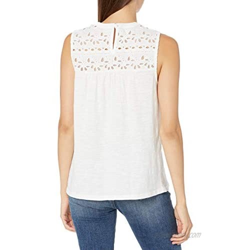 Lucky Brand Women's Sleeveless Crew Neck Embroidered Shiffly Top