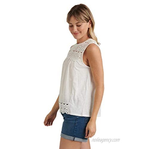 Lucky Brand Women's Sleeveless Crew Neck Embroidered Shiffly Top