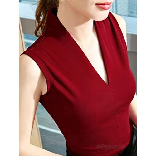 MISS MOLY Women's V Neck Sleeveless Elegant Tank Tops Blouse T Shirts for Business Casual