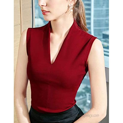 MISS MOLY Women's V Neck Sleeveless Elegant Tank Tops Blouse T Shirts for Business Casual