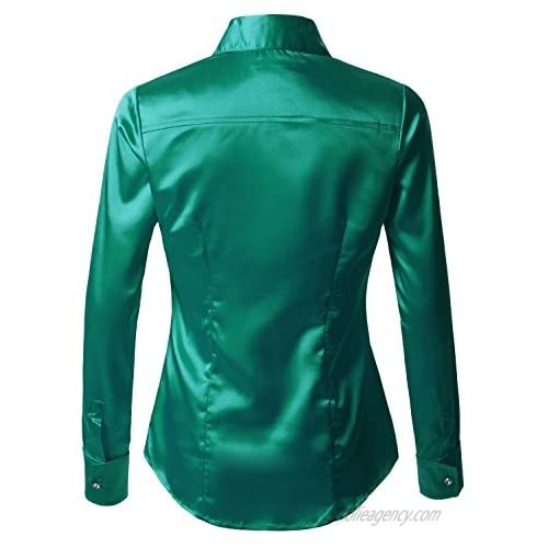 RK RUBY KARAT Womens Satin Silk Work Button Down Blouse Shirt with Cuffs