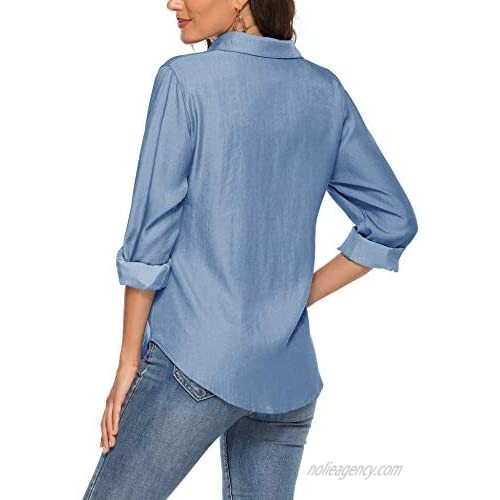 Romanstii Cotton Shirt Women Long Sleeve Long Sleeve Chambray Button Down Shirts for Casual and Work