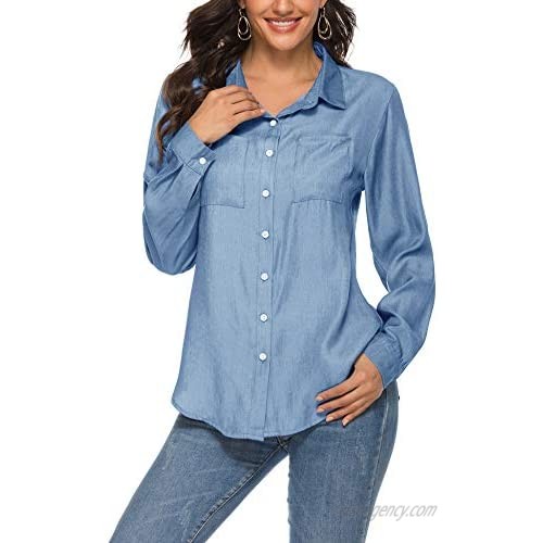 Romanstii Cotton Shirt Women Long Sleeve Long Sleeve Chambray Button Down Shirts for Casual and Work