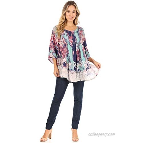 Sakkas Vanya Floral and Palm Tree Batik Circle Top with Sequins and Embroidery