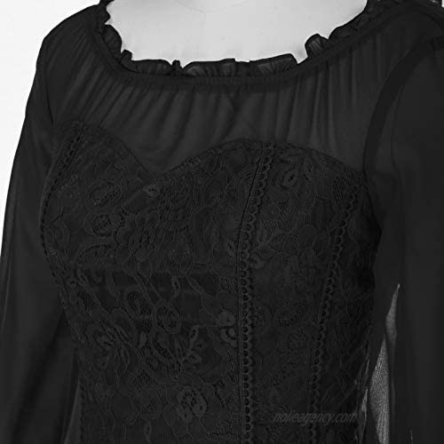 SCARLET DARKNESS Women Victorian Tops Blouse Casual Sheer Mesh Long Sleeve Shirt