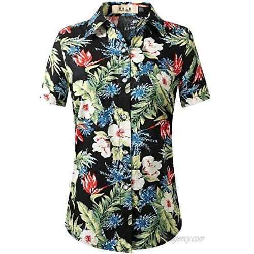 SSLR Womens Short Sleeve Shirts Cotton Hawaiian Shirts for Women
