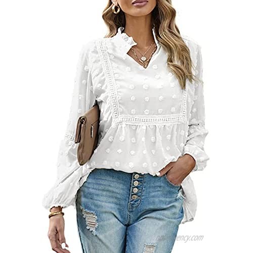 Suimiki Womens Casual Solid Color V Neck Chiffon Blouses Lightweight Tunic Tops