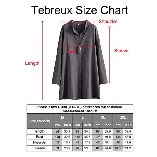 Tebreux Women's Linen Shirt Dress Casual Button Down Shirts Jacket Long Sleeve Blouse Top