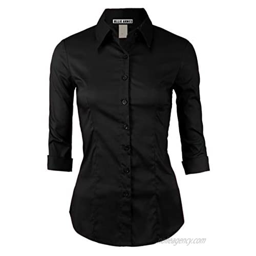 Women 3/4Sleeve Office Casual Button Down Blouse Shirt Junior PlusSize(Up to 6X)