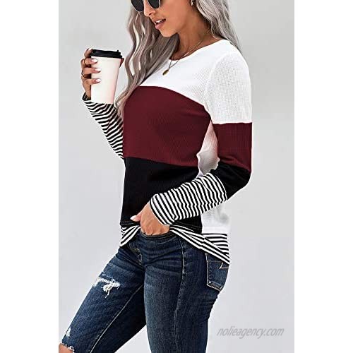 Women's Clothes Casual Lightweight Long & Short Sleeve Color Block Loose Fit Shirts Blouses Tunics Tops