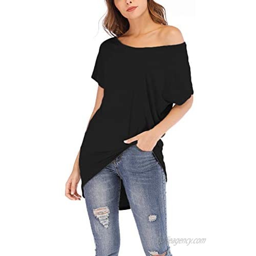 Womens Off Shoulder T Shirts Loose Casual Batwing Short Sleeve Oversize Blouse Tops