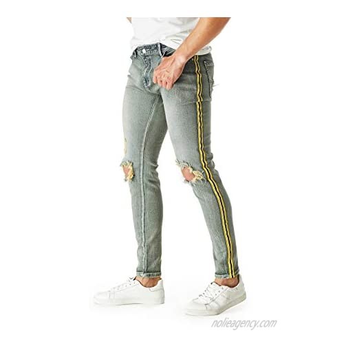 bindu Mens Jeans Ripped Stretchy Slim Fit Denim Jeans for Motor Skinny Jeans with Holes fit Bikers Jeans Side Striped