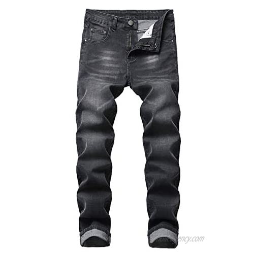 Cloudstyle Mens Casual Stretch Washed Jeans Modern Comfy Straight Fit Cotton Denim Pants