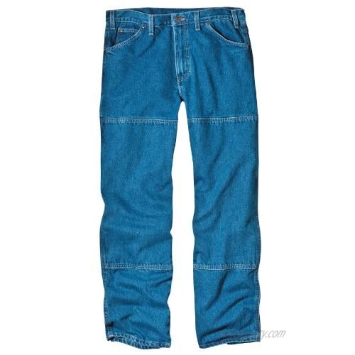 Dickies Men's Relaxed Fit Double Knee Work Horse Jean Stone Washed Indigo Blue 32x32