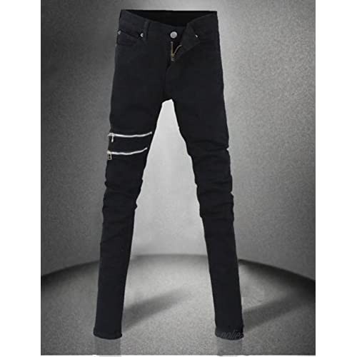 DSDZ Casual Mens Punk Skinny Black Denim Jeans with Zippers