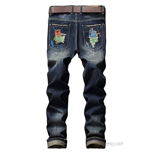 DSDZ Men's Colorful Ripped Holes Straight Fit Jeans