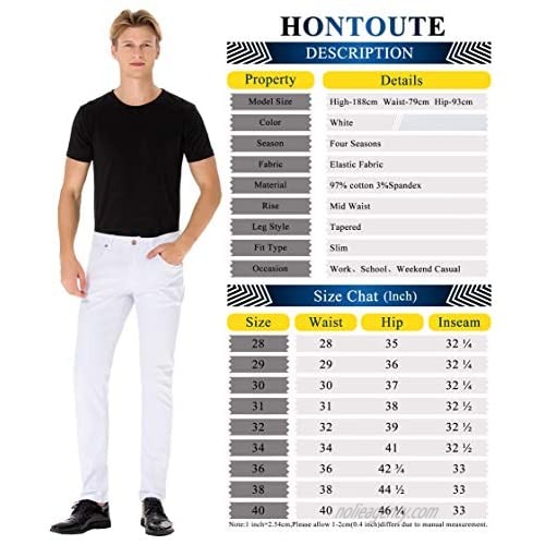 HONTOUTE Men's Solid Jeans Slim Fit Stretch Casual Flat Front Tapered Denim Pants