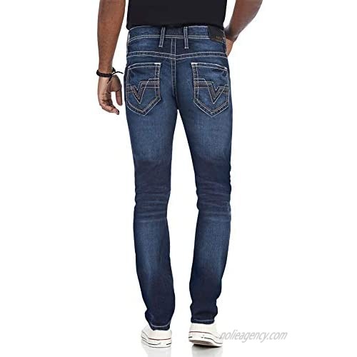 Jeans for Men Washed Navy Blue Denim Heavy Saddle Stitch Stretch Flex Skinny Fit