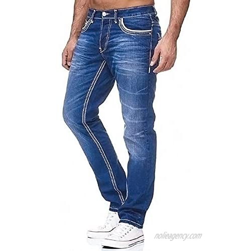 Juybenmu Men Autumn Fashion Casual Skinny Slim Fit Straight Stretch Demin Long Pants Jeans