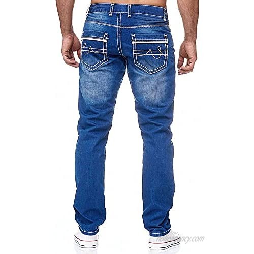 Juybenmu Men Autumn Fashion Casual Skinny Slim Fit Straight Stretch Demin Long Pants Jeans