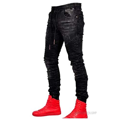 Men's Fashion Slim Fit Jogger Jeans Casual Elastic Waistband Denim Trousers