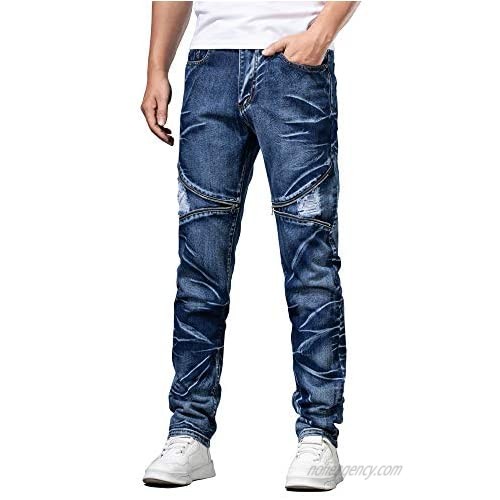 N+A Men's Ripped Jeans Pants Denim Straight Biker Younger-Looking Fashionable Slim