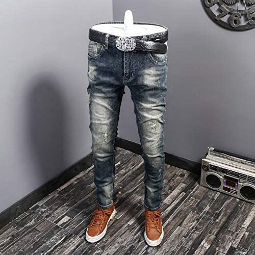 ORAWU Men's Ripped Streach Cotton Skinny Jeans Slim Fit traight Destroyed Washed Fashion Pants Trousers with Broken Hole