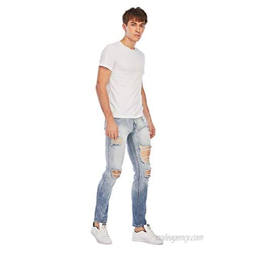 U/D Men's Ripped Distressed Destroyed Slim Fit Straight Jeans