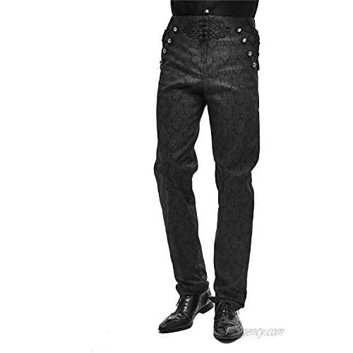 DEVIL SHACKLES Gothic Long Black Pants for Men Victorian Jacquard Casual Dress Pants Party Trousers