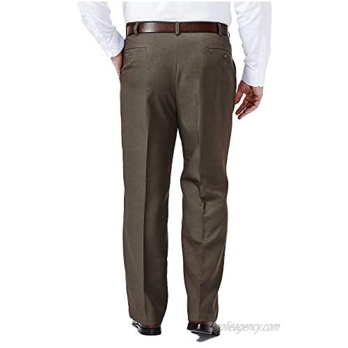 Haggar Men's Big & Tall Cool Gabardine Expandable-Waist Plain-Front Pant Heather Brown 52x34