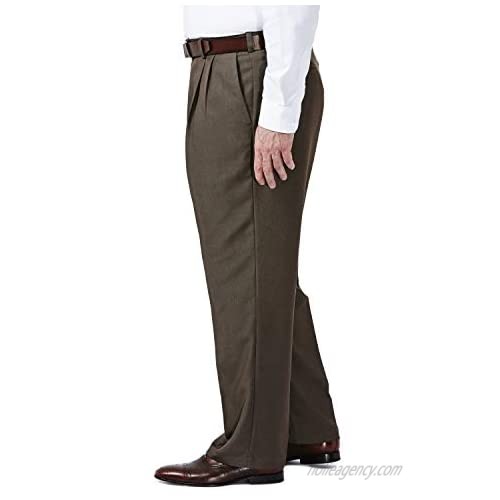 Haggar Men's Big & Tall Cool Gabardine Expandable-Waist Plain-Front Pant Heather Brown 52x34
