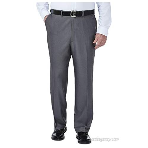 Haggar Men's Big & Tall Cool Gabardine Expandable-Waist Plain-Front Pant Heather Grey 54x34