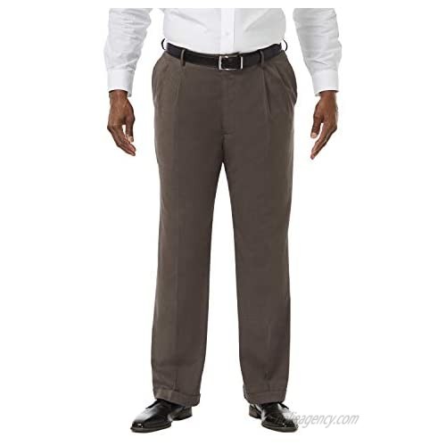 Haggar Men's Big and Tall Premium Stretch Solid Gabardine Expandable Waist Pleat Front Dress Pant