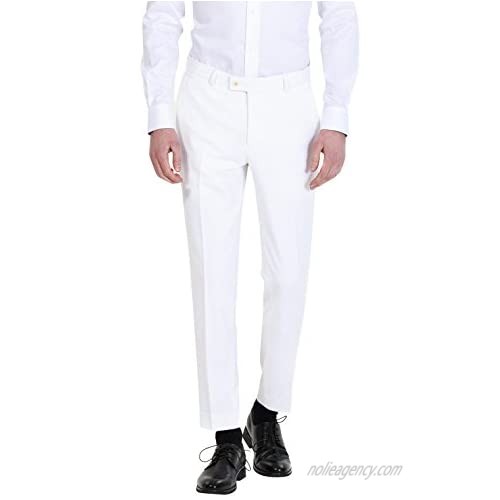 HBDesign Mens Formal Slim Fit Flat Front Straight Iron Free Trousers White 32W30L