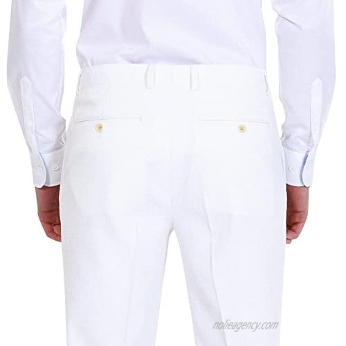HBDesign Mens Formal Slim Fit Flat Front Straight Iron Free Trousers White 36W30L