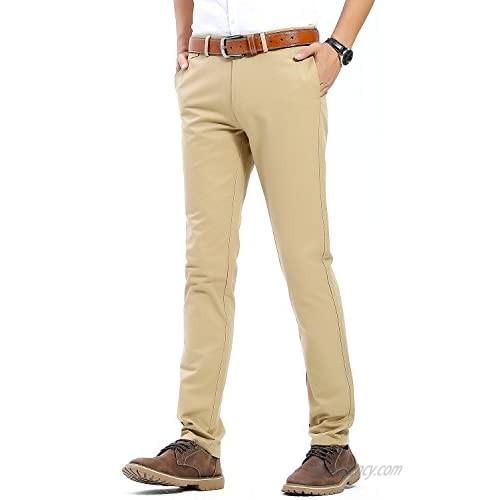 INFLATION Men's 100% Cotton Slightly Stretchy Slim Fit Casual Pants Flat Front Trousers Dress Pants for Men