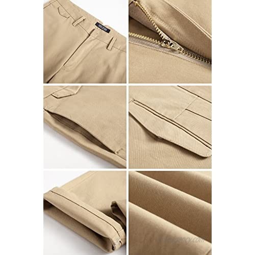 INFLATION Men's 100% Cotton Slightly Stretchy Slim Fit Casual Pants Flat Front Trousers Dress Pants for Men