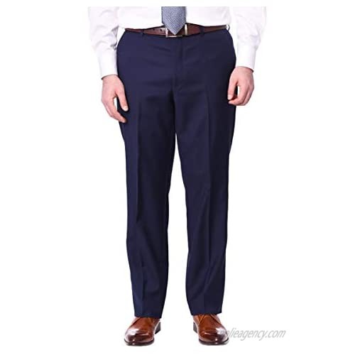 Mens Classic Fit Solid Navy Blue Flat Front Wool Dress Pants