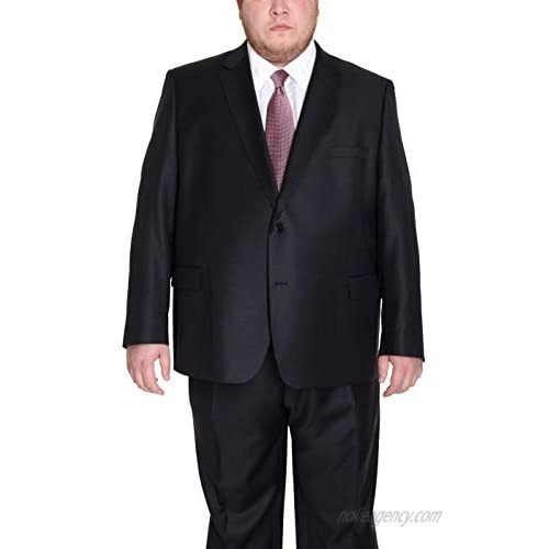 Mens Portly Fit Solid Black Flat Front Wool Dress Pants