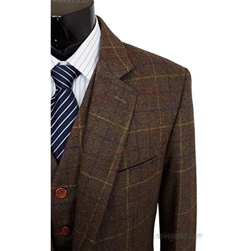 Mens Premium Wool Blend Tweed Herringbone Slim Fit Check Plaid Casual Suit Separate Pant